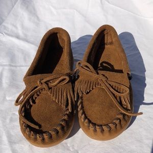 Kids size 11 Minnetonka moccasin brown wsoles.